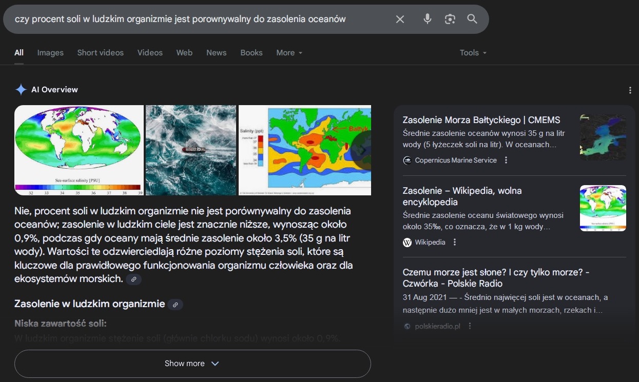 pytanie o poziom zasolenia ocenaów względem organizmu człowieka